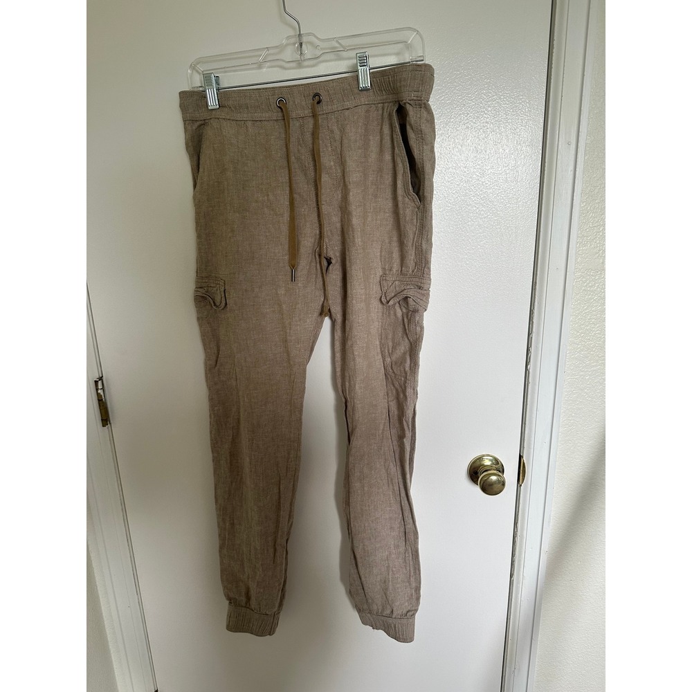 Express Tan Linen Blend Cargo Jogger Pants Khaki Drawstring Size 30